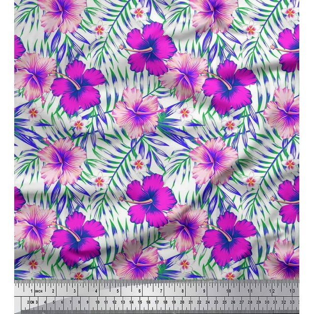 Soimoi Polyester Crepe Fabric Floral & Leaves Tropical Print Fabric by The Yard 52 Inch Wide