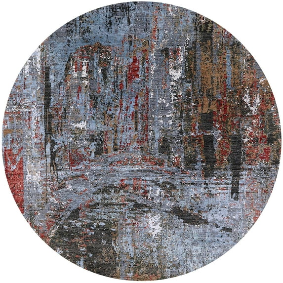 Ahgly Company Machine Washable Indoor Round Industrial Modern Coffee Brown Area Rugs, 7' Round