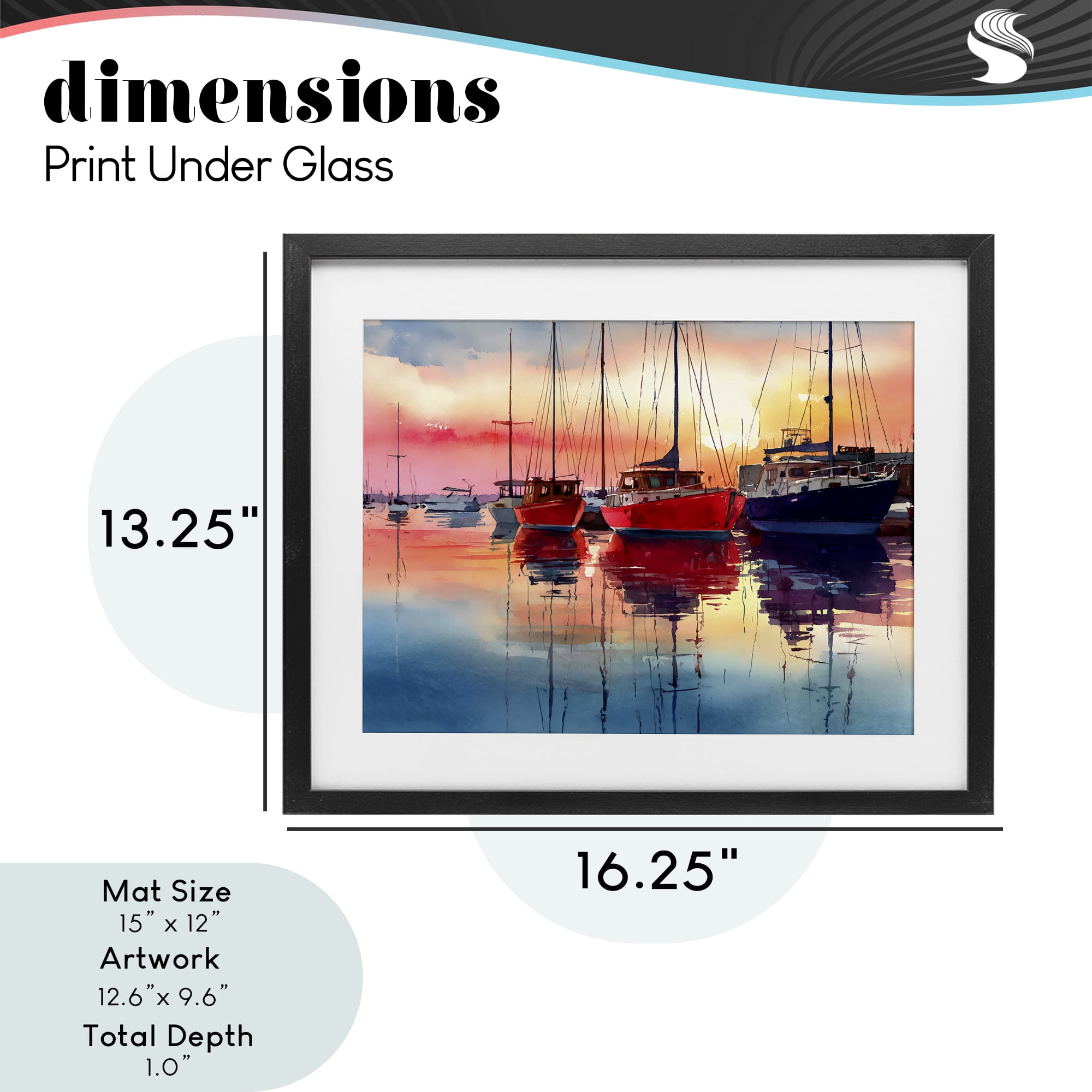 Stupell Industries Red & Blue Boats at Sunset Black Framed Print Under Glass, design by Franklyn Gregory