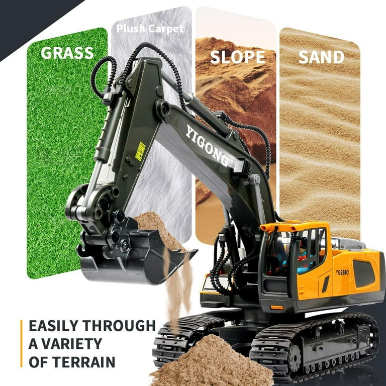 QSHQ Remote Control Excavator Toys for Boys 14 Channel 1 14 RC Digger Construction Toys Tractor Sound Lighting Metal Digging Head RC Truck Gifts