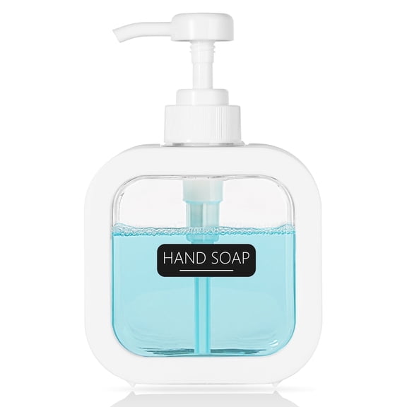 GM GMISUN Modern Hand and Dish Soap Dispenser Plastic Dispenser, 10oz with Pump and Labels for Bathroom Kitchen, White