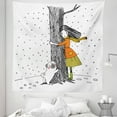 thumbnail image 1 of White and Black Tapestry, Young Girlnd Pug Dog Holding Tree in the Snowy Weather Illustration, Fabric Wall Hanging Decor for Bedroom Living Room Dorm, 5 Sizes, White and Black, by Ambesonne, 1 of 1