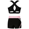 thumbnail image 2 of Manyakai Kids Girls Gymnastics Dance Workout 2 Piece Outfits Crop Top and Shorts Set Black&Pink 6, 2 of 5