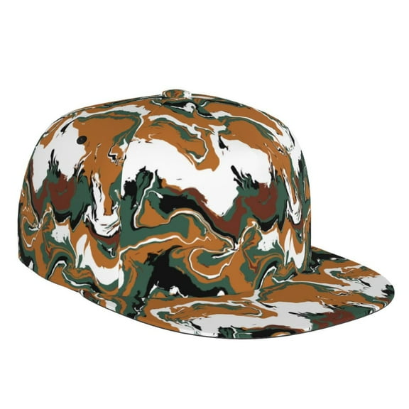 Flat Bill Trucker Hats for Women Men - Orange Green Camouflage Adjustable Flat Baseball Cap Snapback Hats Dad Hats for Men