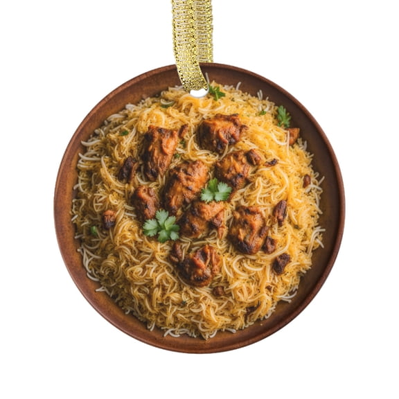 Biryani Indian Rice Dish Food Lovers Foodie Novelty Holiday Christmas Ornament Xmas Tree Gift (Flat Design Printed on Ceramic, NOT 3D)