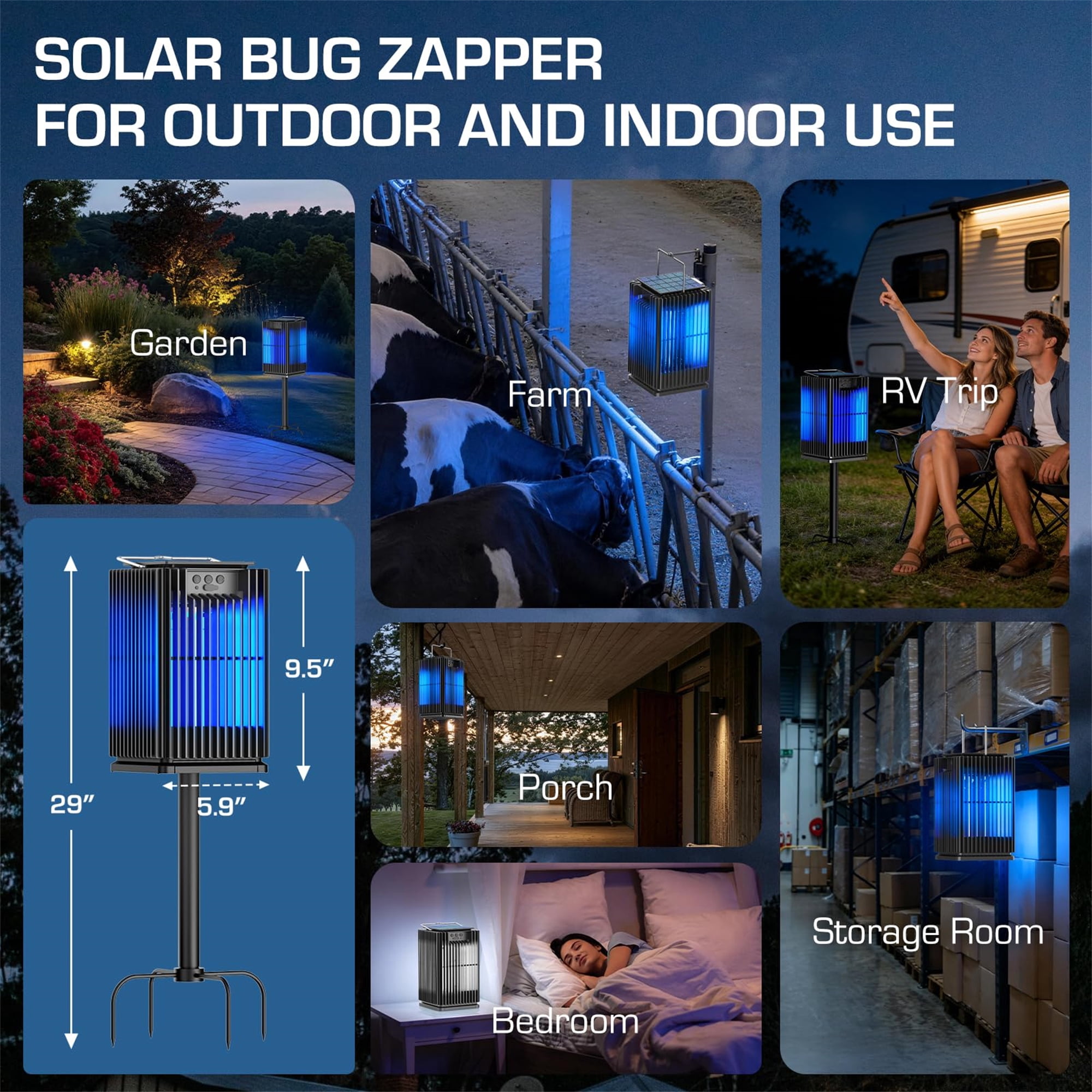Rossetta Solar Bug Zapper Outdoor, Waterproof Mosquito Zapper 5000mAh Rechargeable Type-C&Solar Powered Fly Zapper for Patio Backyard Camping