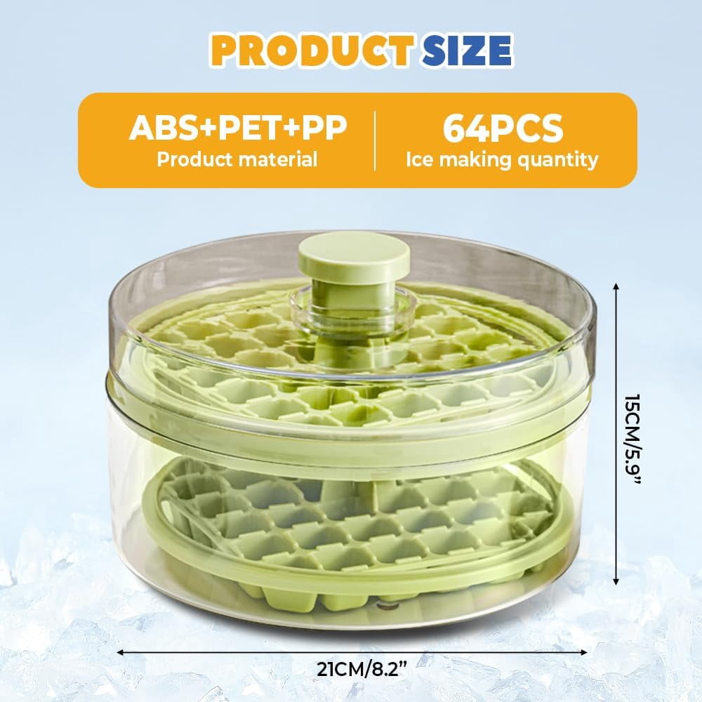 Ice Cube Tray, Ice Cube Tray for Freezer with Lid, 64 PCS Easy Release Silicone Ice Cube Container, Container with Lid and Spatula for Chilling Cocktails Whiskey Juice Drinks Coffee (White, 2 Layers)