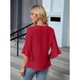 thumbnail image 6 of Women'S 3/4 Length Sleeve Tops Summer Dressy Casual Blouses Work Shirts Chiffon V Neck Outfits Red L, 6 of 8