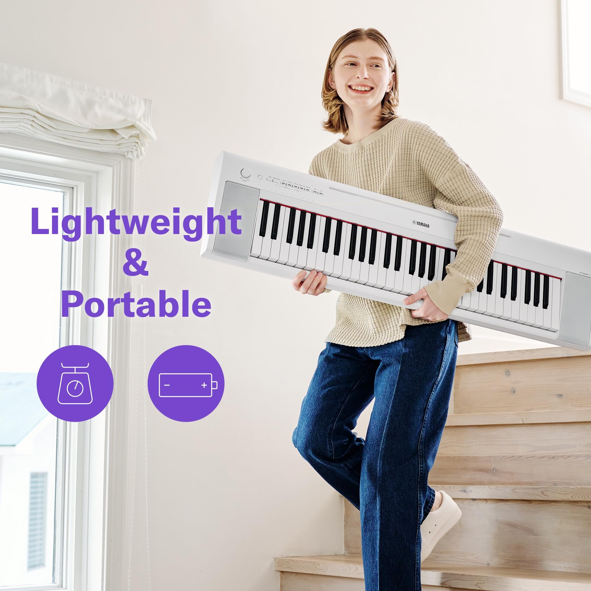 Yamaha 61-Key Piaggero Ultra-Portable Digital Piano, Black NP15WH