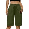 thumbnail image 3 of VBVC Women's Drawstring Cotton-Linen Shorts,Summer Straight Leg Capris for Women,Ladies High Waist Breathable Beach Work Lounge Pants with Pockets,Army Green,S-2XL, 3 of 7