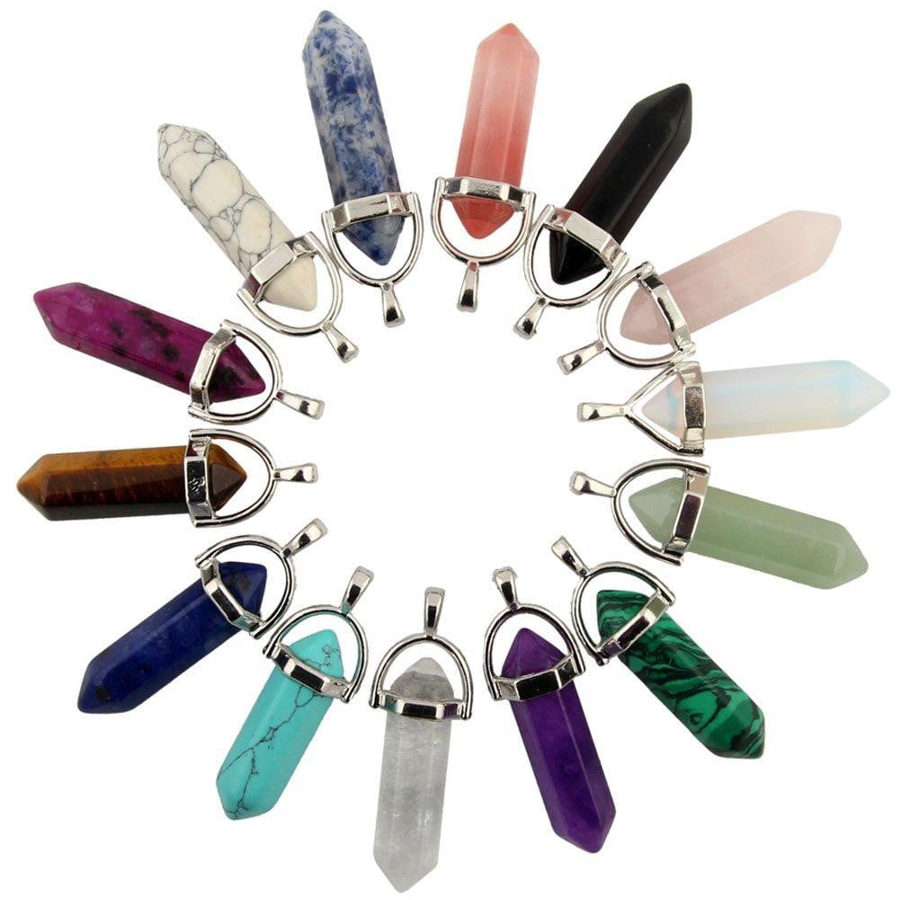 Natural Gemstones Hexagonal Pointed Colorful Stones Pendant Charm Beads Healing 