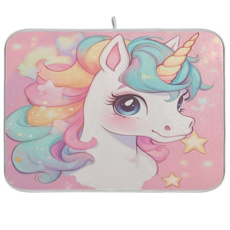 

WOBOGO Cute Baby Pony Kitchen Drying Mat Heat Resistant Drainage with Non-Slip Rubber Backing Hides Stains Super Absorbent Easy to Clean 16×18in