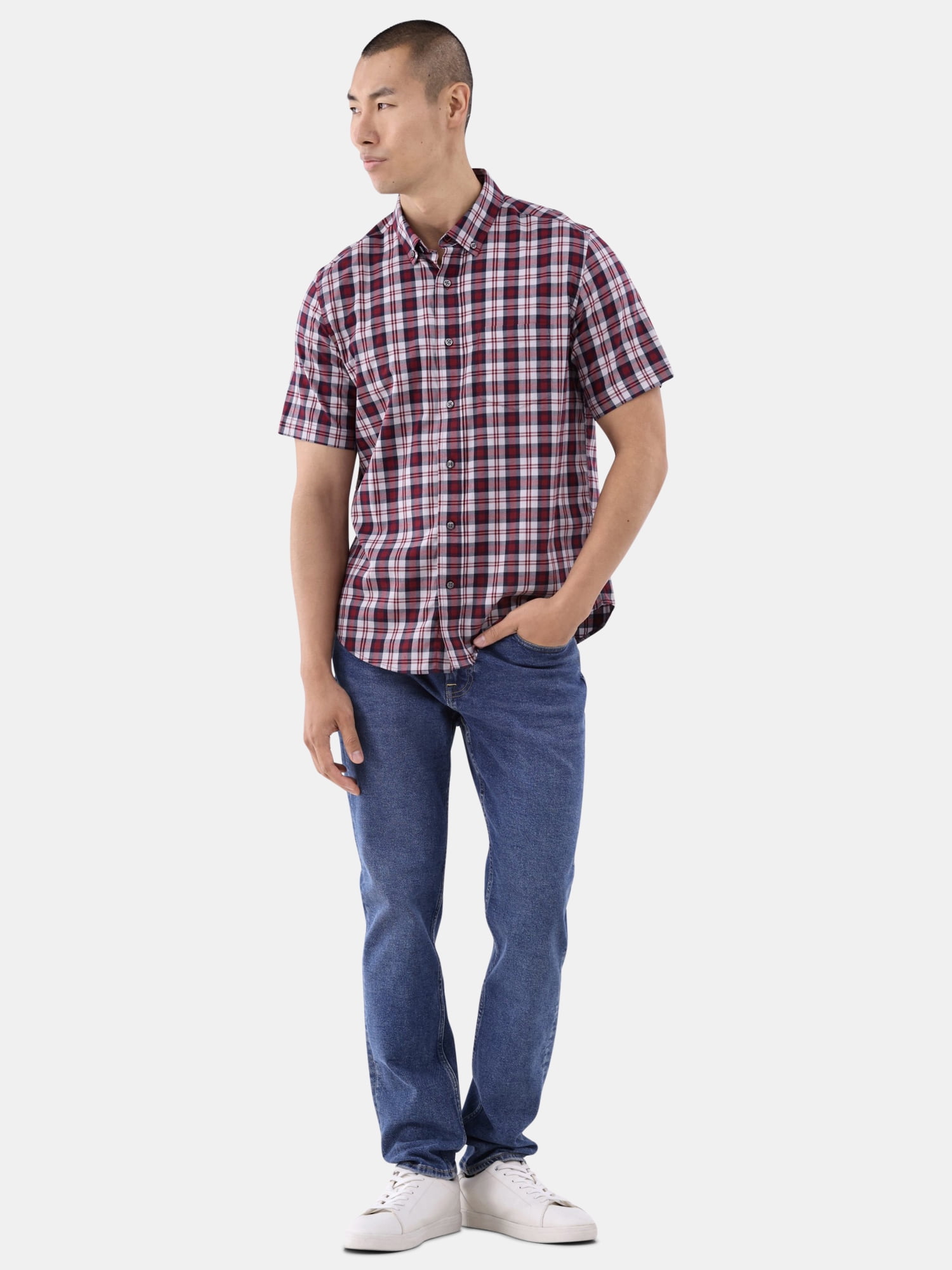 George Men's & Big Men's Short Sleeve Poplin Button-Up Shirt, Sizes S-3XL