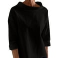 thumbnail image 3 of Dazajoo Mock Turtle Neck Sweatshirts Women Lightweight Fleece Long Sleeve Pullover Tops Casual Solid Color Oversized Outerwear Weekly Prime,Black,M, 3 of 7