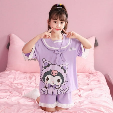 

Kawaii Sanrio Hello Kitty Cinnamoroll Children s Cotton Pajamas Anime Kuromi My Melody Summer Girl Soft Comfortable Pajamas Gift
