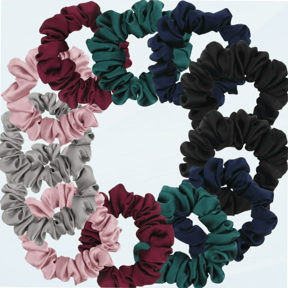 Satin Scrunchies, Set of 12 Soft Ponytail Holder Bobbles Hair Scrunchy Vintage Hair Bands Ties for Women Girls (Multicolored-Large)