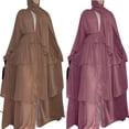 thumbnail image 2 of GENEMA Women Muslim Long Sleeve 3 Tiered Flowy Maxi Dress Chiffon Layered Abaya Kaftan Robe with Belt Ruffled Islamic Gown, 2 of 9
