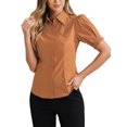 thumbnail image 4 of INSPIRE CHIC Women's Puff Sleeve Point Collar Button Down Essential Office Shirt, 4 of 4
