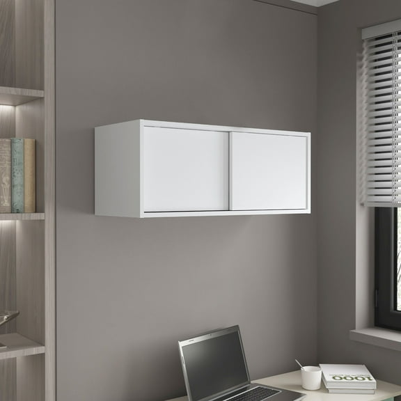 CoSoTower Wall Cabinet 13" H, 2 Sliding Doors, 1 Shelf, White