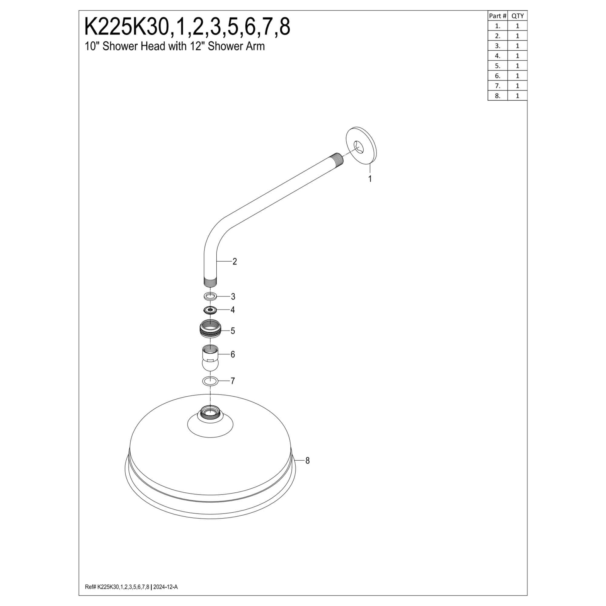 Kingston Brass K225K37 Trimscape 10" Round Raindrop Brass Shower Head with 12" Shower Arm, Brushed Brass