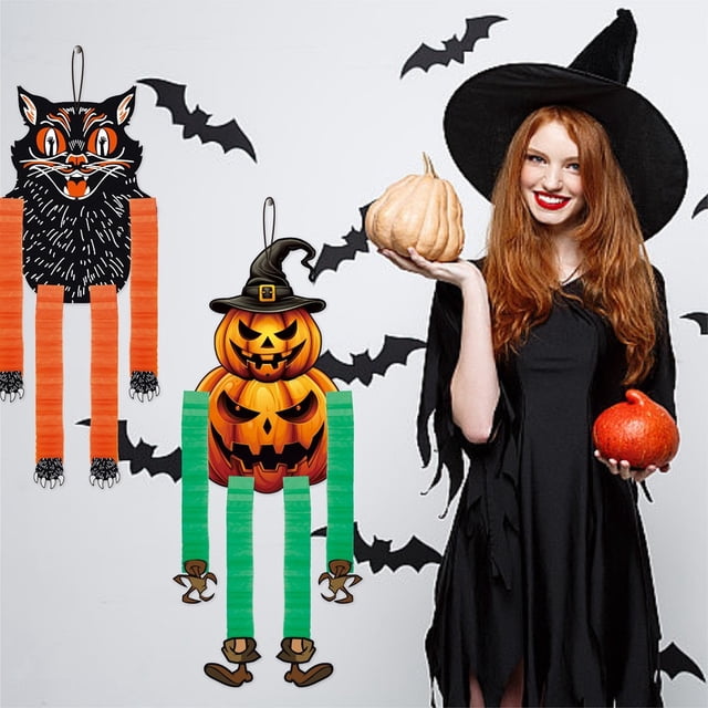 Fiudx Colgante de Panal de Halloween, Diseño de Calabaza y Esqueleto de Bruja, Papel Ligero, Efecto 3D, Decoración para Fiestas, Uso Interior y Exterior, 42 X 28 Cm.