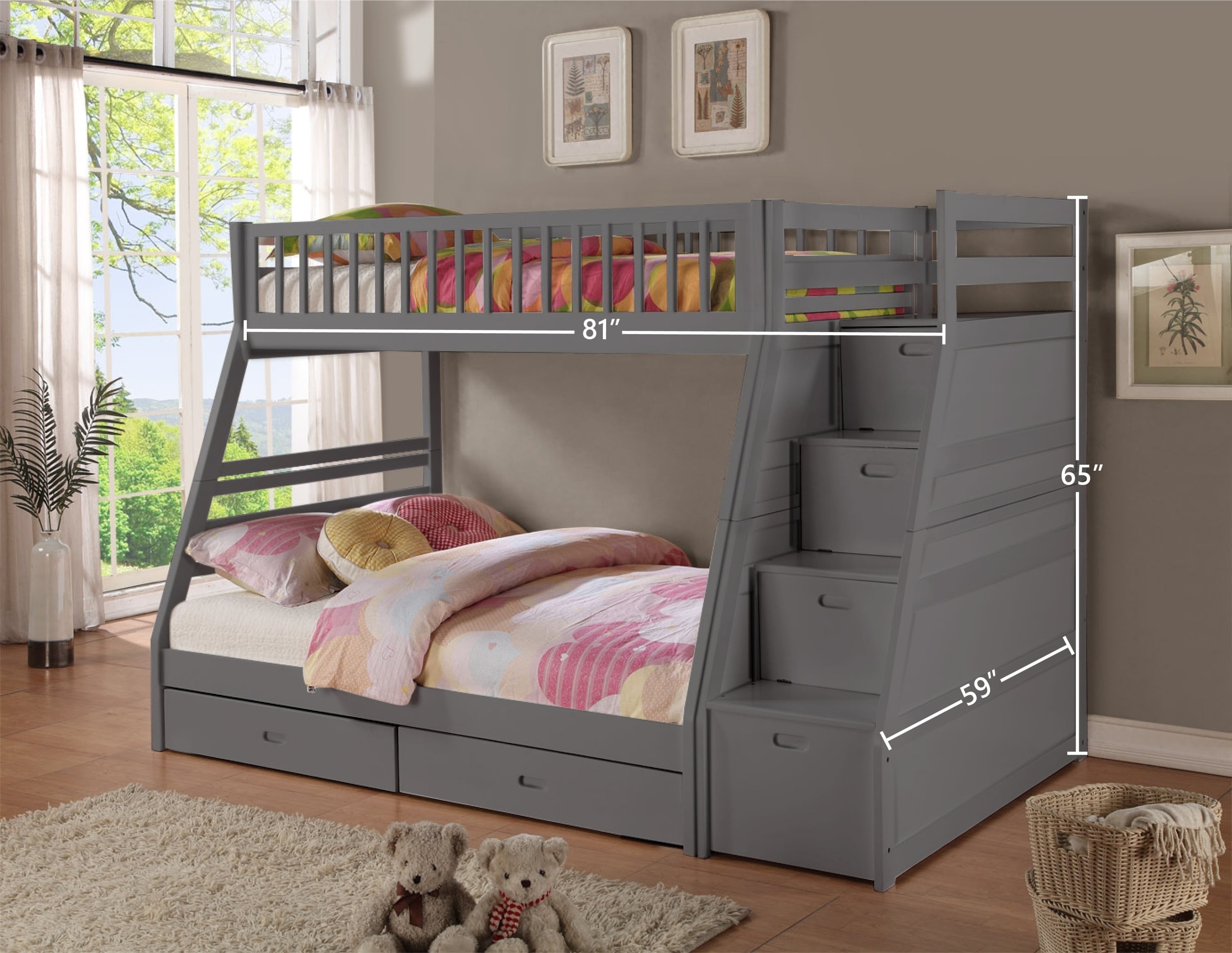 Darla Twin Over Full Staircase Bunk Bed, Best Twin Over Bunk Beds With Stairs