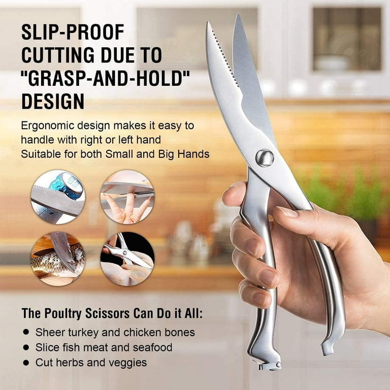 Ultra Sharp Poultry Scissors Split Apart Stainless Steel Meat Scissors - Game Shears Spring Loaded Ergonomic Handles - All Purpose Kitchen Shear