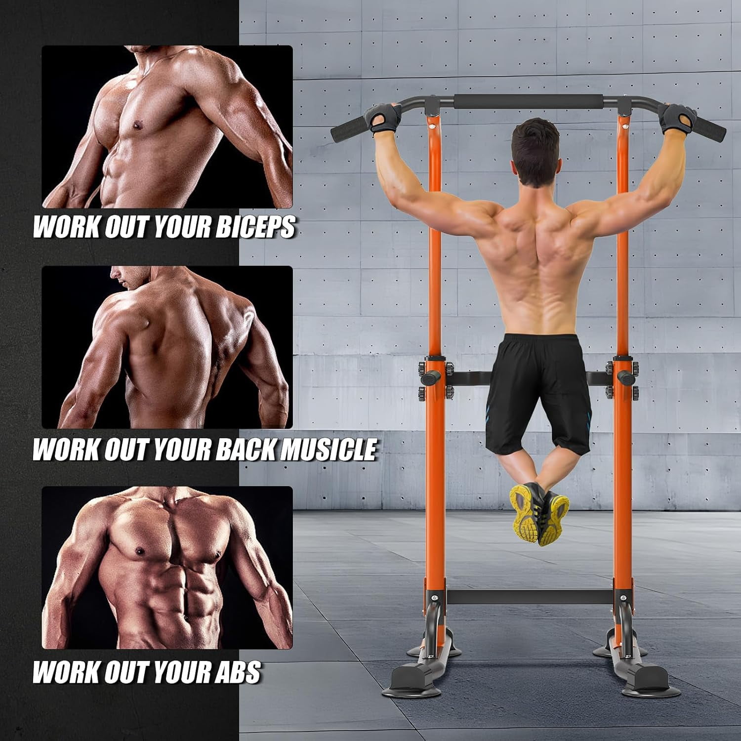 HJTER Power Tower Pull Up Bar Station, Free Standing Pull Up Rack Dip Station for Home Gym, Height Adjustable Home Strength Training Fitness Workout Equipment