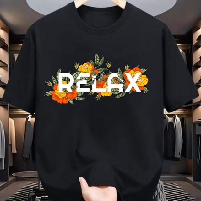 T-Shirt Décontracté à Imprimé Numérique Floral pour Hommes - Polyester, Col Rond, Manches Courtes, Style Street Hip-Hop, Tendance Mode Été Européenne et Américaine, Style Sportif