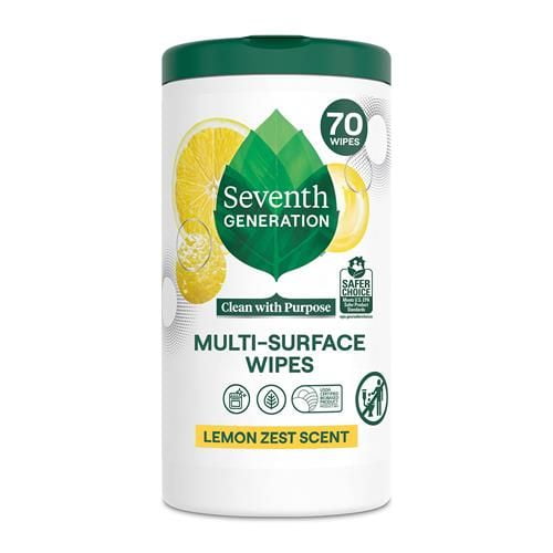 Seventh Generation Multi-Surface Cleaning Wipes, Lemon Zest Scent, Cuts Grease & Grime, 70 Wipes - Pack of 2