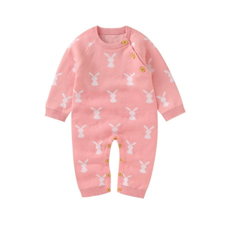 

Multitrust Baby Girls Boys Autumn Jumpsuit Long Sleeve Round Neck Cartoon Bunny Print Romper