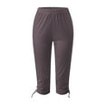 thumbnail image 5 of Capri Leggings for Women Spring Summer Elastic High Waist Slim Fit Ruched Hem Workout Yoga Pants Capris, 5 of 6