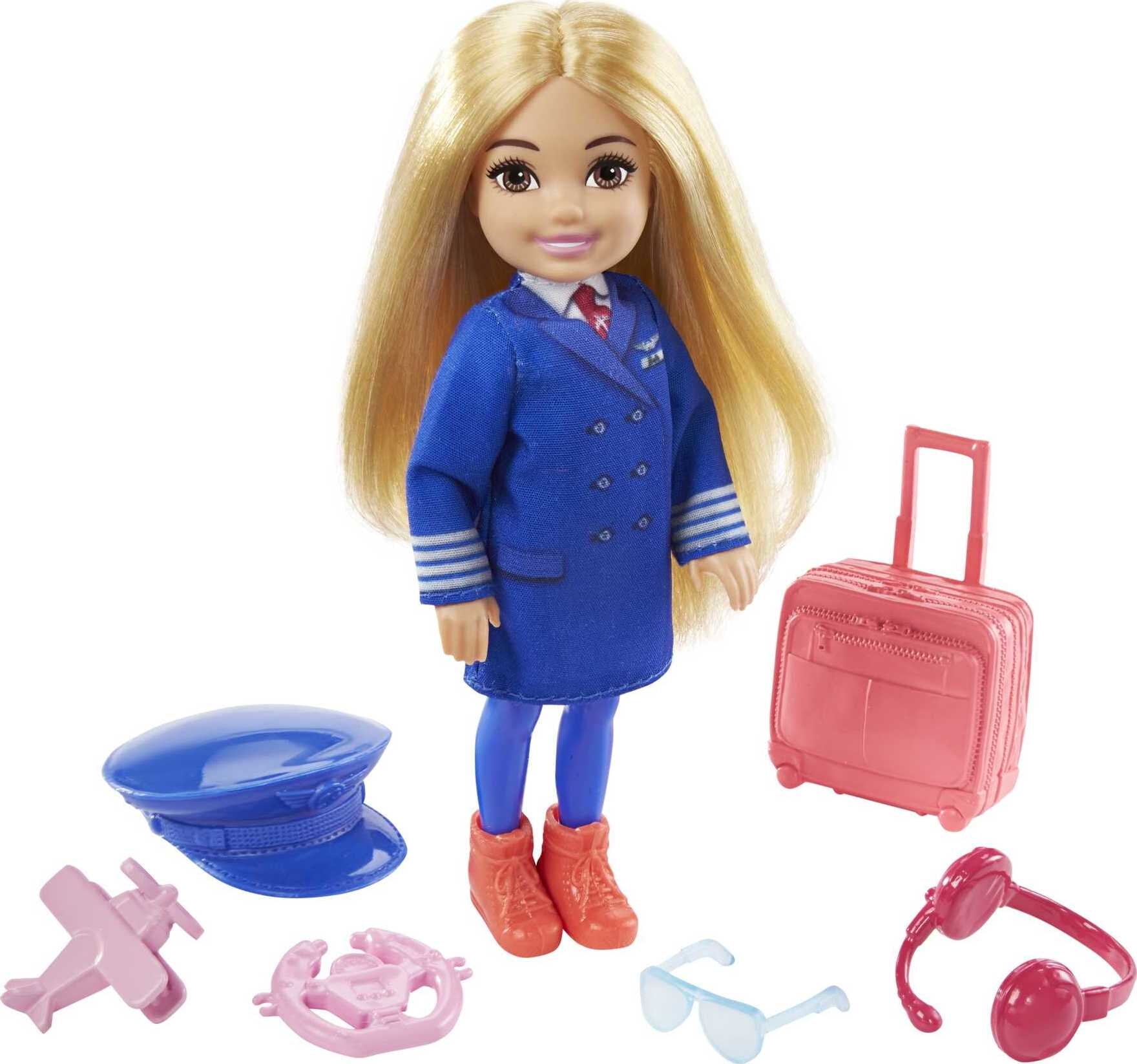 Beperken Afdeling bibliothecaris Barbie Chelsea Can Be Doll, Playset with Small Doll, Pilot Outfit, Luggage  & Travel Accessories - Walmart.com