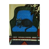Trademark Fine Art 'Green Cat On Blue Chair' Canvas Art by Jan Panico