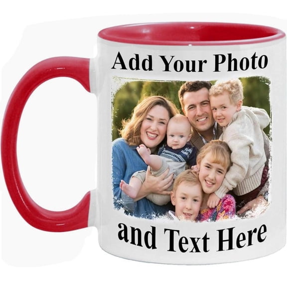 Custom 11 Ounce Red Ceramic Coffee Mug with Personalized Photo And Text Reusable And Dishwasher Special Father S Day Mother S Day And Valentine S Day Couples Coffee Bar Accessory