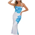 thumbnail image 7 of Womens Halter Bodycon Dresses Beach Vacation Floral Fishtail Dress Party Prom Open Back Gown Blue, S, 7 of 7