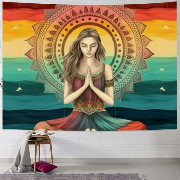 PRATYUS Tapestry Yoga Girl Mandala Tapestry Wall Hanging Spiritual Meditation Quotes, Colorful Boho Psychedelic Wall Art Hippie Vertical Tapestry for Room Decor 40x30inch