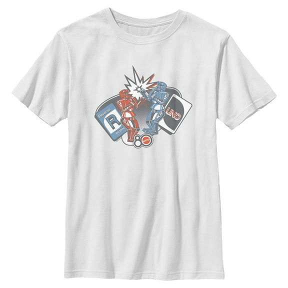 Boys Mattel Classic Blue Bomber and Red Rocker Robots T Shirt