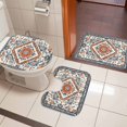 thumbnail image 5 of Bohemia Flower Bathroom Rugs Set Retro Boho Ethnic Farmhouse Floral Pattern Non Slip Absorbent Soft Bath Mats 3 Piece Set with Bathroom Rug, U-Shaped Floor Mat, Toilet Seat Cover Small Size, 5 of 9