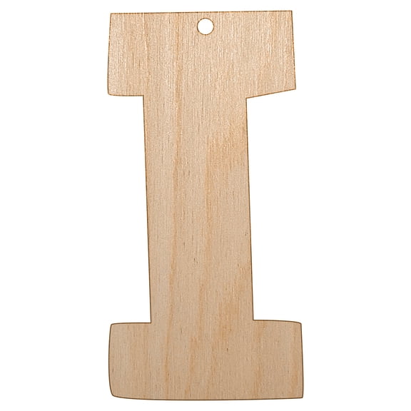Letter I Uppercase Fun Bold Font Wood Holiday Christmas Tree Ornament Unfinished DIY Pre-Drilled Craft