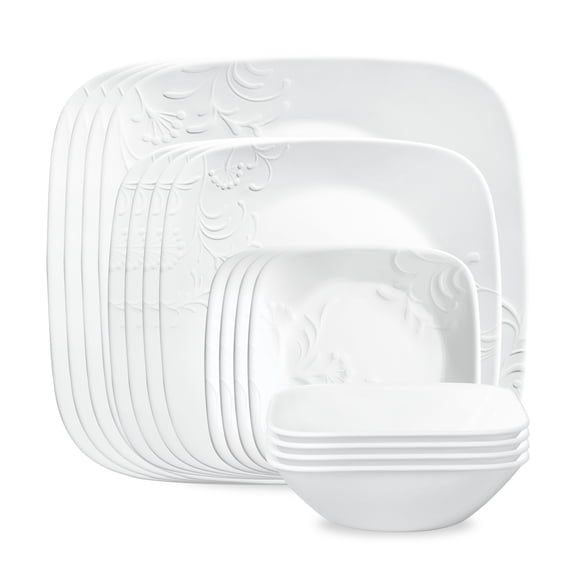 Corelle Cherish 16-Piece Embossed Square Glass Dinnerware Set (Service for 4)