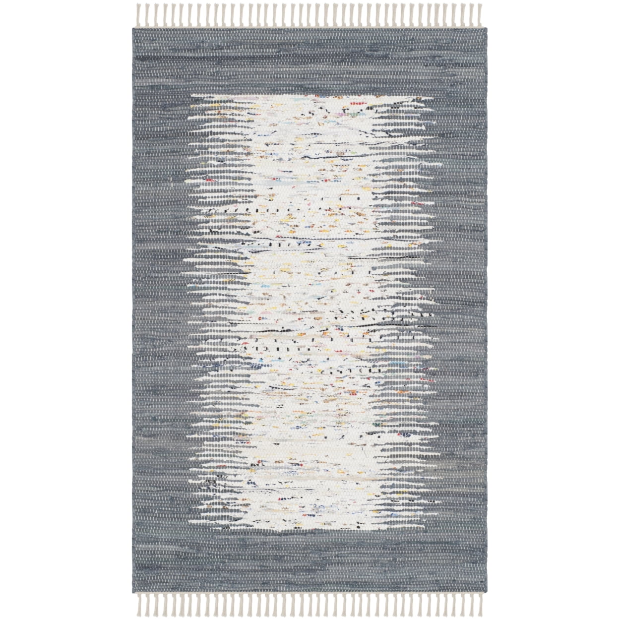 SAFAVIEH Montauk Tennyson Braided Border Cotton Runner Rug, Ivory/Grey, 2'3" x 6'