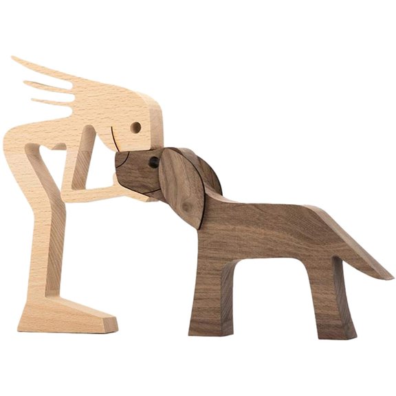 Family Puppy Wooden Carving Ornaments, Always Be with Me Pet Dog Family Woodcarving Decorations Crafts Home Office Desktop Men Women Boys And Girls Old People Creative Gifts
