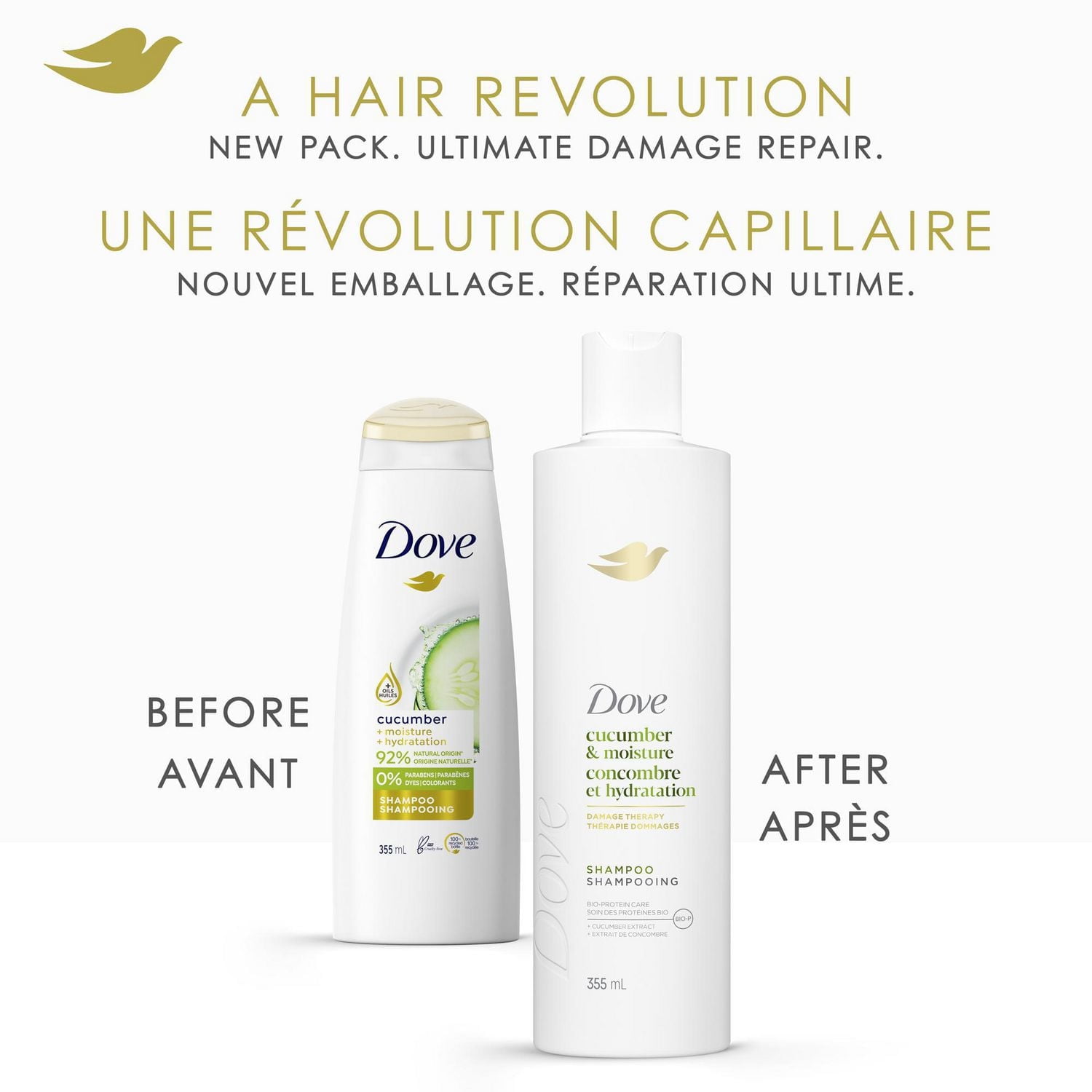 Dove Cucumber Moisture Shampoo for Dull & Dry Hair, with Liquid Bio-Protein Care, 355mL, 355 ML