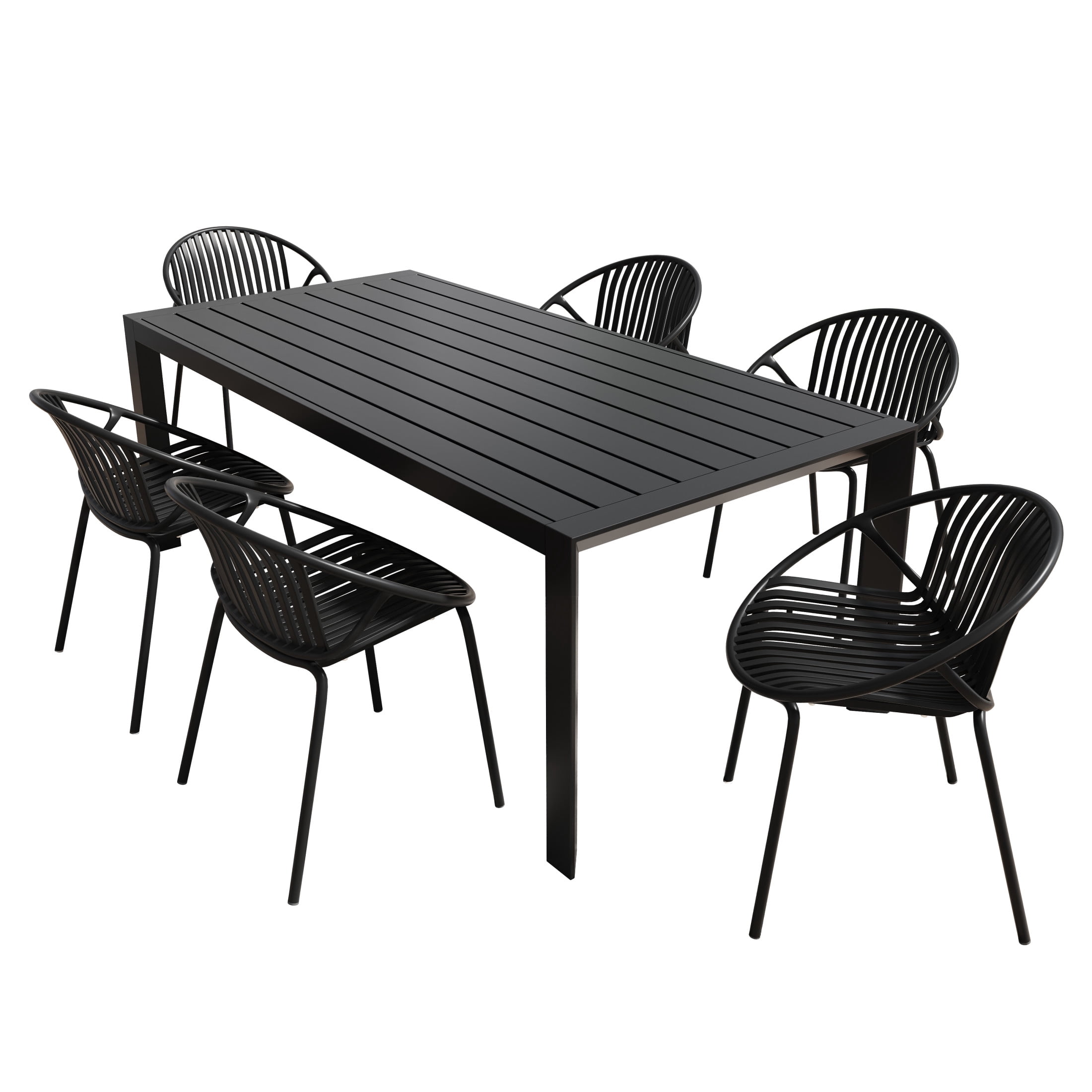 Christopher Knight Home 7-Piece Outdoor Patio Dining Set with 70" Aluminium Table & 6 PP Chairs, Black