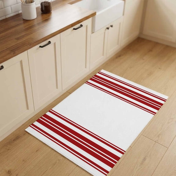 2x3ft Rectangle Rug,Farmhouse Red Stripe Washable Area Rugs Non-Slip Accent Rug Modern Minimalist Line Soft Circle Carpet for Living Room Bedroom Home Office Decor