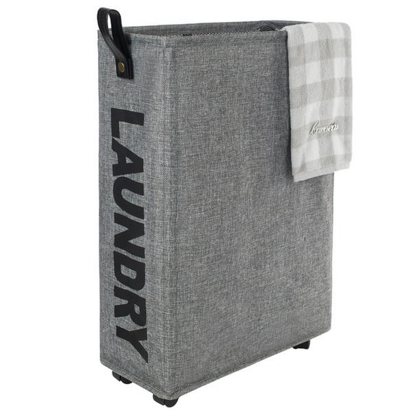 Caroeas Large Slim Laundry Baskets 45L Tall with Leather Handle