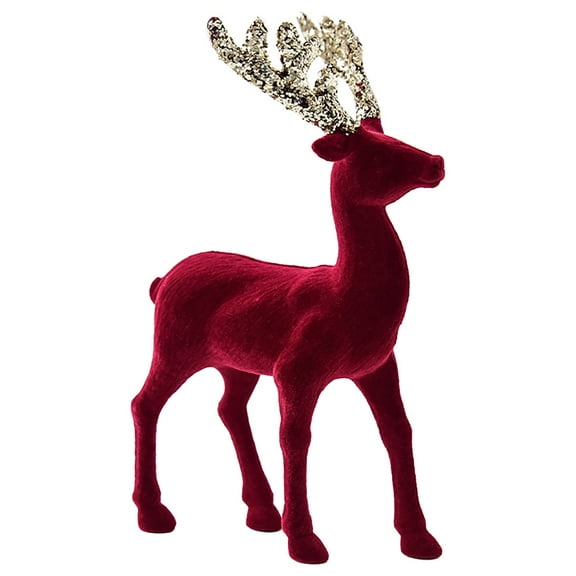 ELEVENTIME Christmas Reindeer Tabletop Red Flocking Standing Deer Decorations Velvet Reindeer Figurine Indoor Decorative Ornaments for Kitchen Mantle Shelf Office Home Décor Cheap Stuff