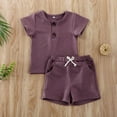 thumbnail image 4 of Baby Boy Girl 2PCS Outfits Short Sleeve Button Tee Shirt Drawstring Shorts Pants Casual Clothes Set, 4 of 9