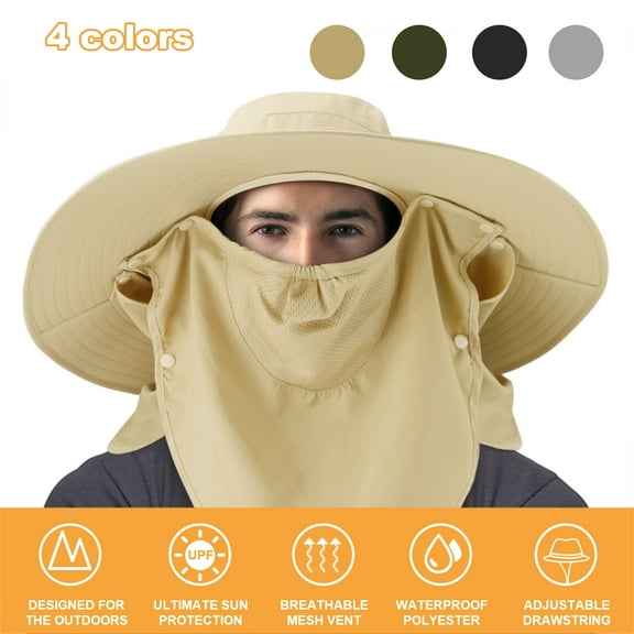 Htwon Hat Ear Neck Sun Cover Flap Cap Outdoor Men Women Wide Brim Bucket Khahi